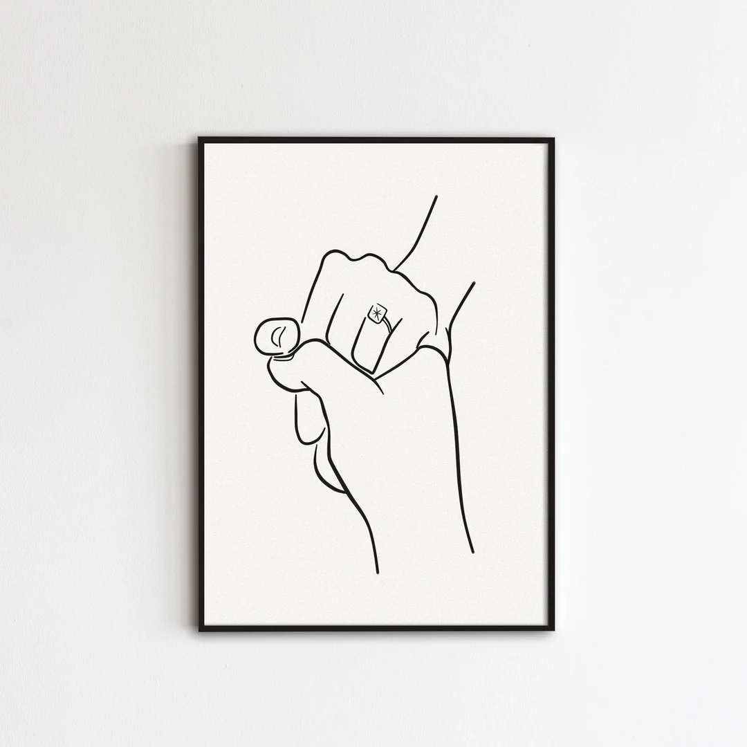 Photo frame of two hands holding with a wedding ring